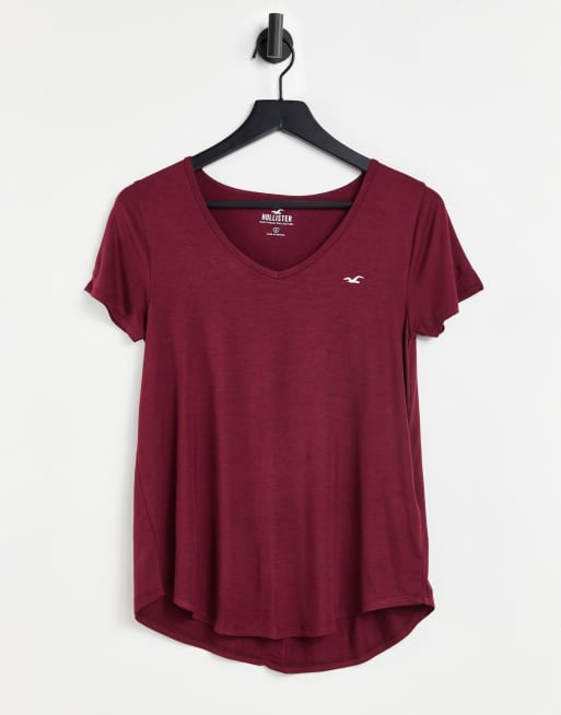 Hollister - Basic T-shirt met ronde hals in bordeauxrood