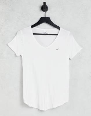 Hollister – Basic-T-Shirt mit Rundhalsausschnitt in Weiß