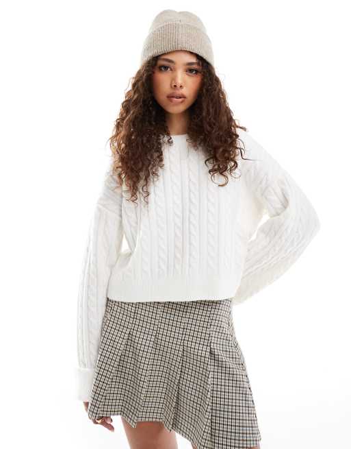Hollister - Behaaglijke gebreide cropped trui in crème