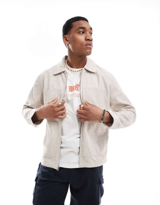 Hollister Beige chore jakke med tekstur i hor ASOS