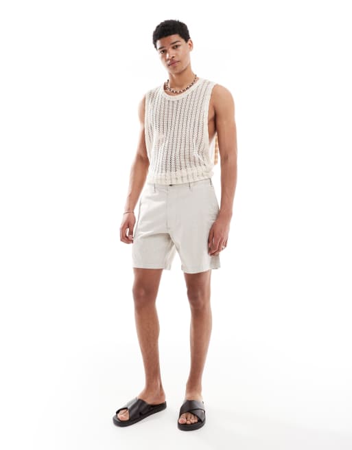 Hollister – Beige, knälånga linneshorts, 4 av 5
