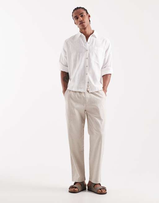 Hollister – Beige, lediga byxor i bomull och linne