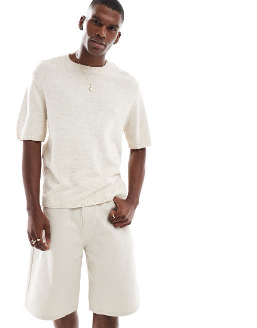 Hollister – Beige stickad topp med kort ärm