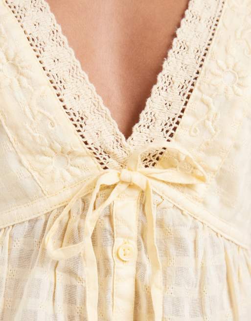 Hollister – Besticktes Babydoll-Oberteil im Boho-Stil in Gelb, 3 von 4