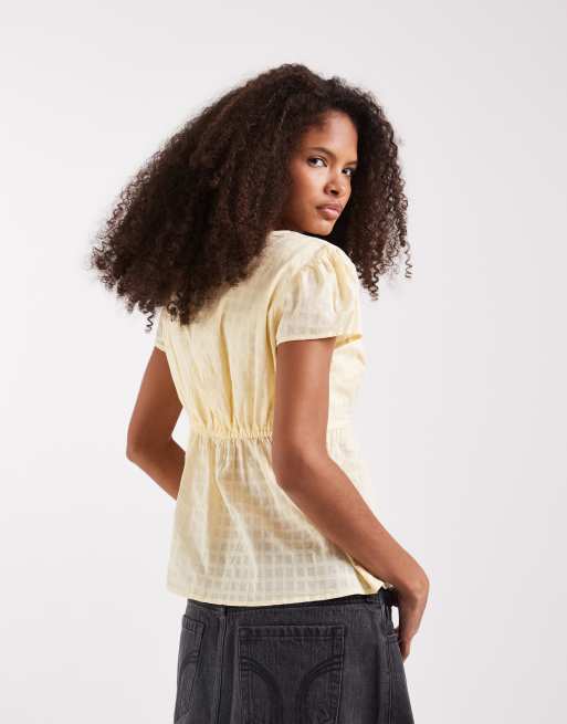 Hollister – Besticktes Babydoll-Oberteil im Boho-Stil in Gelb, 4 von 4