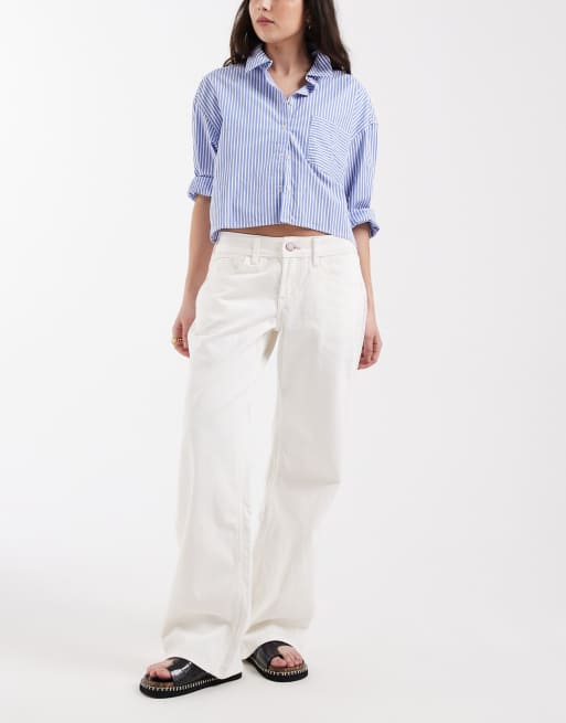 Hollister – Białe jeansy baggy z niskim stanem