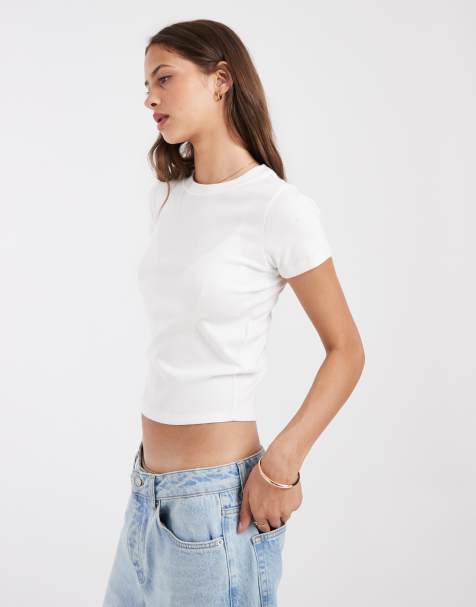 Hollister – Biały prążkowany krótki T-shirt - view 1
