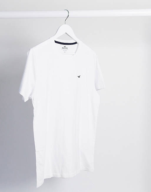 Hollister – Biały T-shirt z okrągłym dekoltem i logo mewy