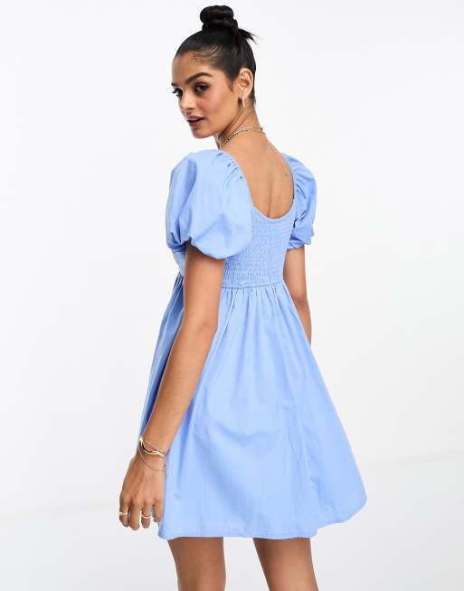 Hollister - Blå babydoll-kjole i poplin, 2 af 4