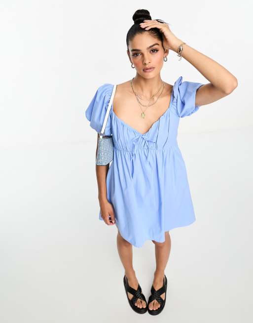 Hollister – Blå babydoll-klänning i poplin, 4 av 4