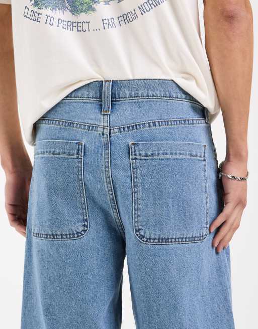 Hollister - Blå baggy jorts i mellemvask, 4 af 5