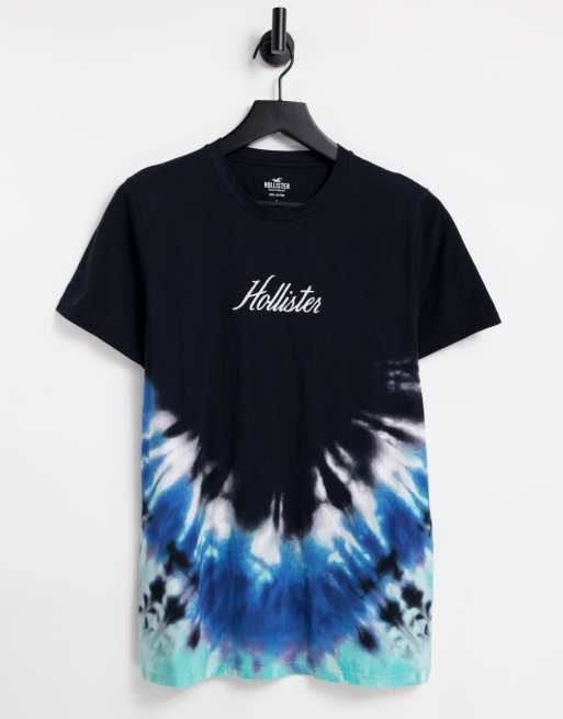Hollister – Blå batikmönstrad t-shirt med logga fram