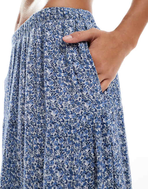 Hollister - Blå lagdelt maxinederdel med blomstermønster, 3 af 5