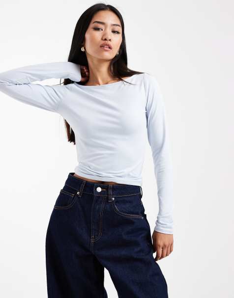 Hollister – Blå, långärmad topp med seamless-design och rak halsringning - view 1