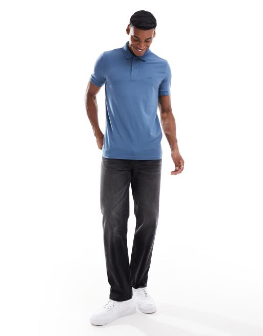 Hollister - Blå poloskjorte i piqué med ikonlogo, 2 af 4