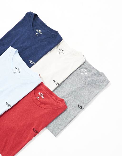 Hollister – Blå, röda, beige och melerade t-shirts med ikonlogga, 5-pack, 2 av 4
