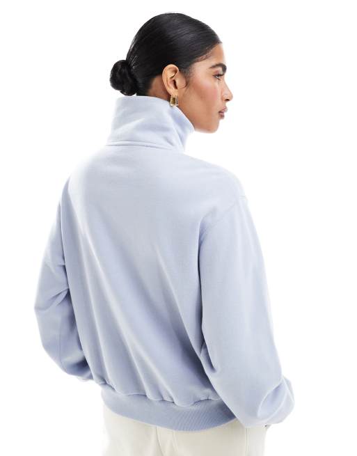 Hollister - Blå sweatshirt med halv lynlås og motivprint, 4 af 4