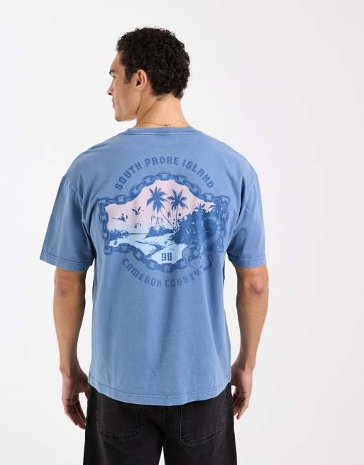 Hollister - Blå T-shirt med destinationsgrafik på ryggen