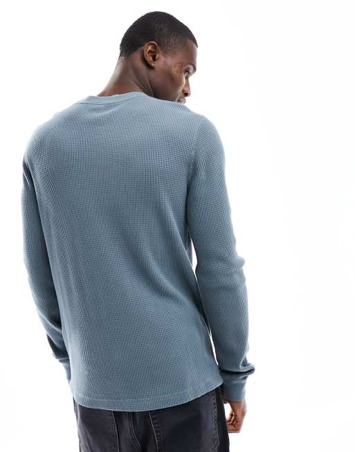 Hollister - Blå T-shirt med vaffeltekstur og lange ærmer, 4 af 4