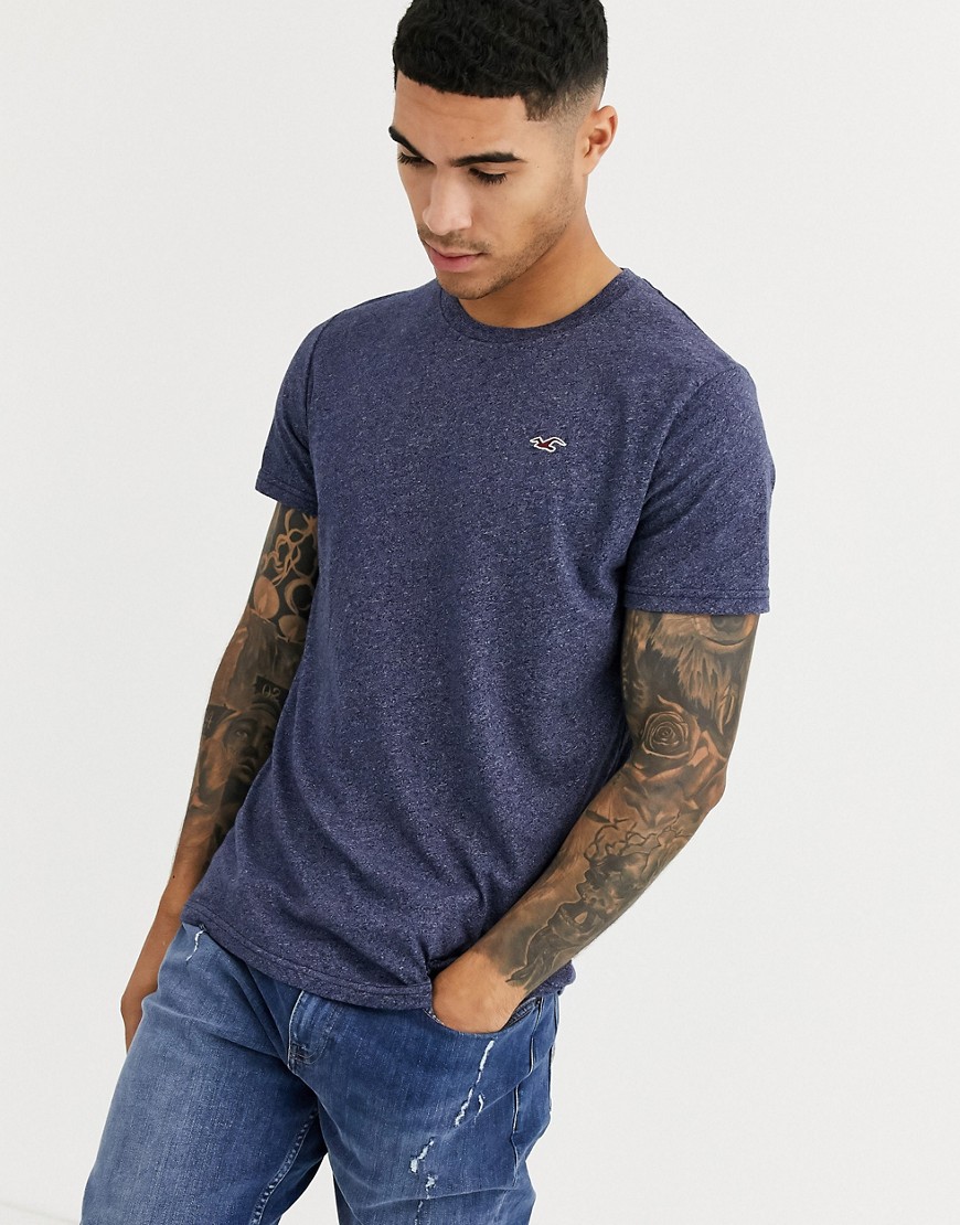 Hollister – Blåmelerad t-shirt med logga-Marinblå