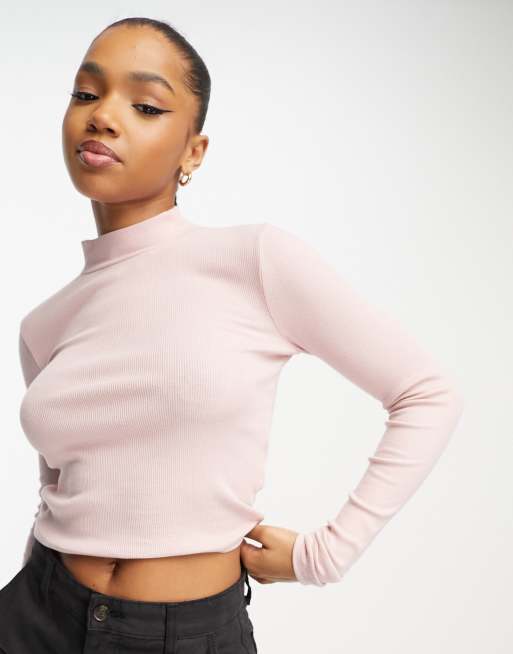 Hollister – Blekrosa långärmad crop top