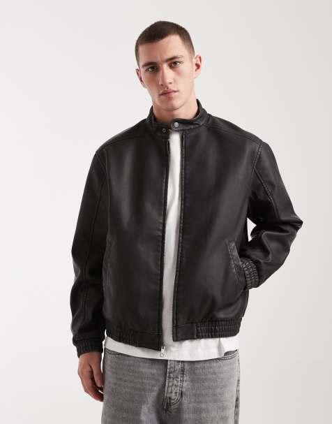 Hollister - Blouson classique style motard en cuir - Noir - view 1