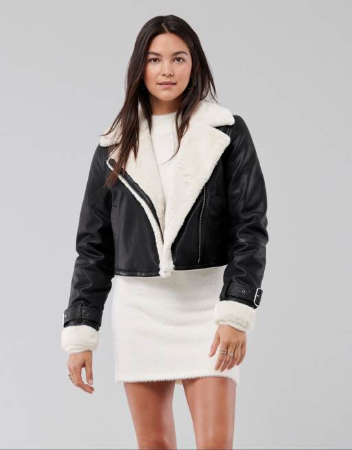 Hollister Blouson style motard en fausse fourrure Noir ASOS