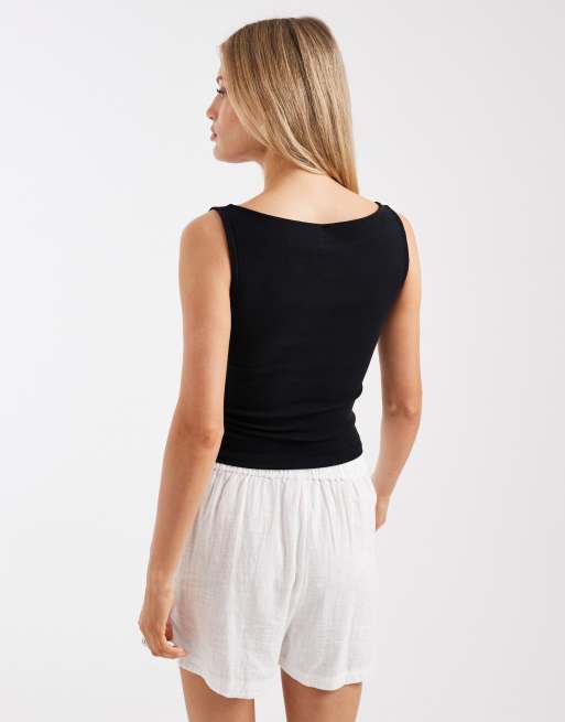 Hollister boat neck tank top in black | ASOS