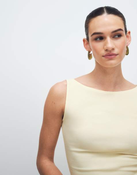 Hollister boat neck tank top in butter yellow - view 1