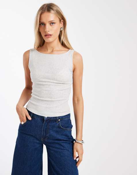 Hollister boat neck tank top in grey - view 1