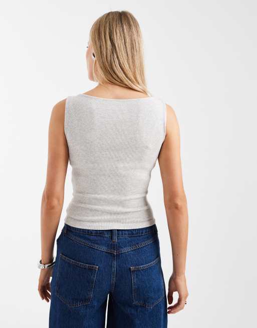 トップス draw drawers boat neck tanktop Hollister boat neck tank top in grey | ASOS