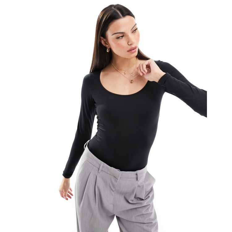 Body nero a maniche lunghe con scollo a barchetta cut out - Alver Accessori Riccione