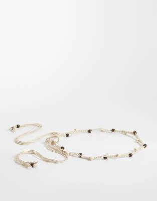 Hollister Boho Beaded Tie Up Belt In Neutral