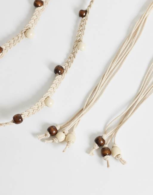 Hollister boho beaded tie up belt in sand | ASOS display picture 3