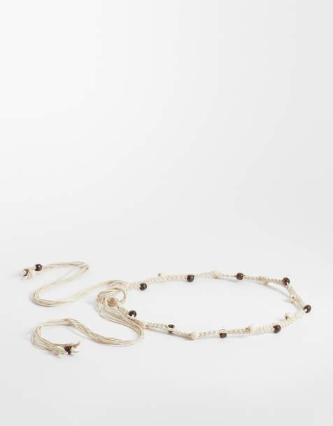 Hollister – Boho-Bindegürtel in Sandbeige mit Perlenbesatz - view 1