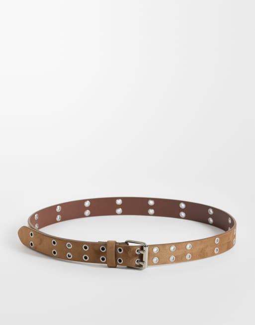 Hollister boho riem van imitatiesuède met studs in bruin