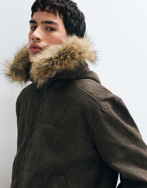 Hollister bomber à capuche épais marron délavé, 1 de 5