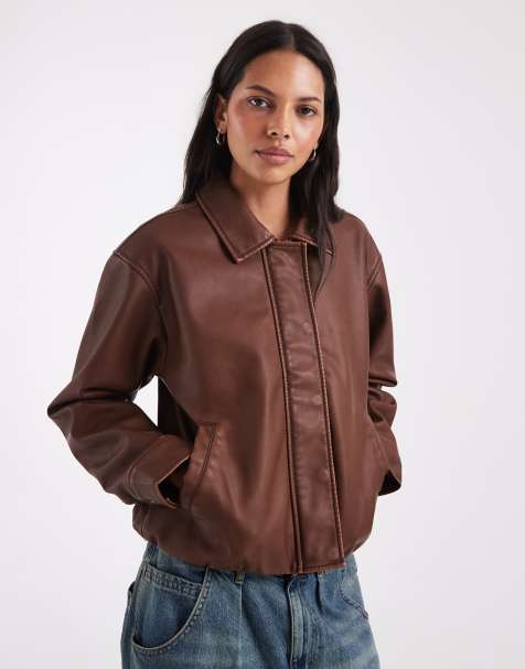Hollister bomber oversize in pelle sintetica con fondo a palloncino marrone - view 1