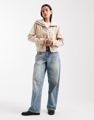 Hollister - Bomberjacke in Cremeweiß im Y2k-Vintage-Look-Brown