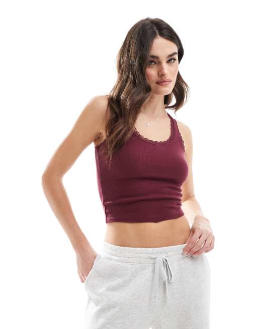 Hollister - Bordeaux cami-top med blondekant, 4 af 4