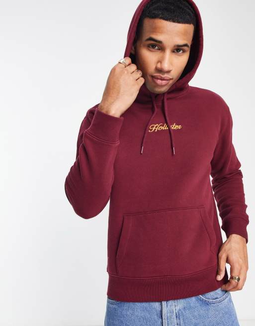 Hollister - Bordeauxfarvet hættetrøje med skrift-signaturlogo