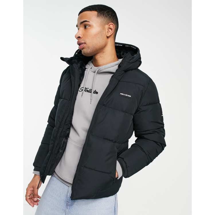 Hollister borg lined heavyweight hooded puffer jacket in black ASOS
