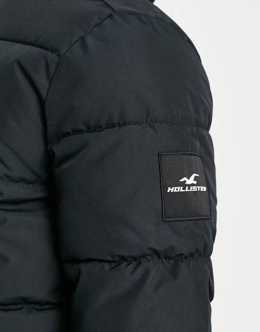 Hollister Borg Lined Heavyweight Hooded Puffer Jacket In Black for Men