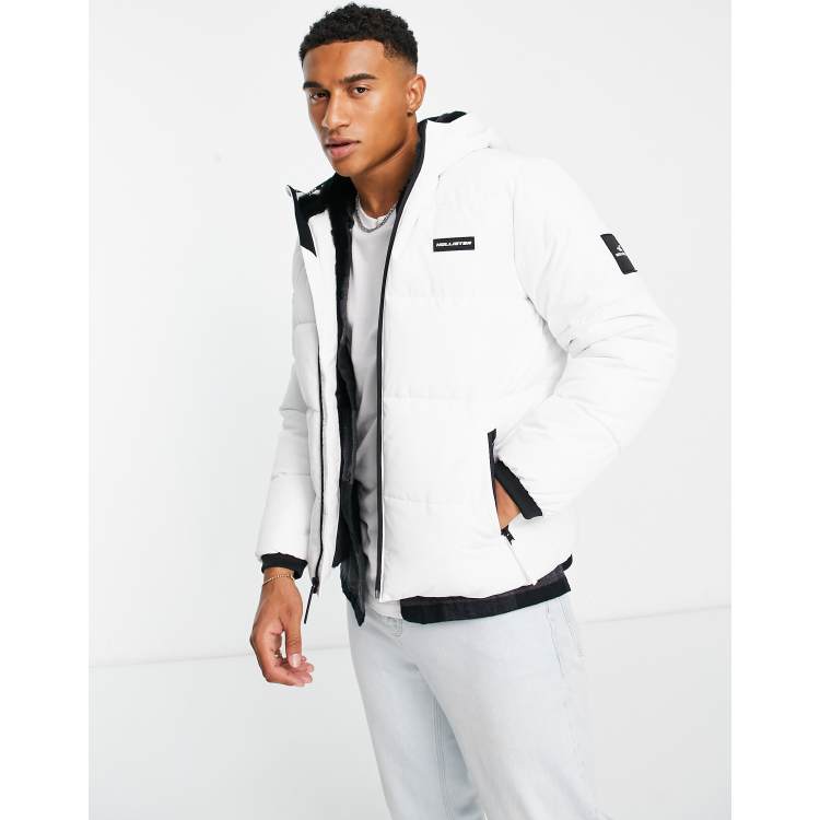 Hollister borg lined heavyweight hooded puffer jacket in white ASOS