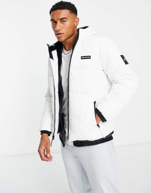 Hollister borg lined heavyweight hooded puffer jacket in white ASOS