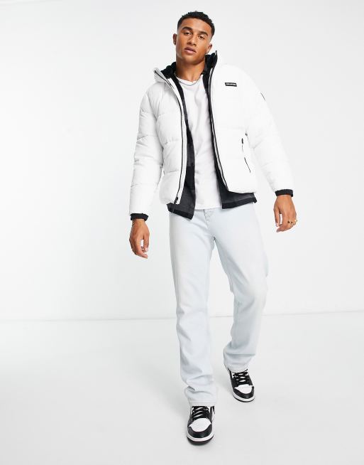 Hollister borg lined heavyweight hooded puffer jacket in white ASOS