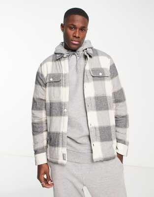 Hollister borg lined spliced check overshirt jacket in grey, Compare