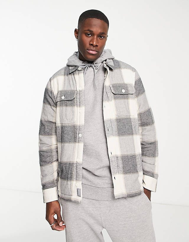 Hollister - borg lined spliced check overshirt jacket in grey