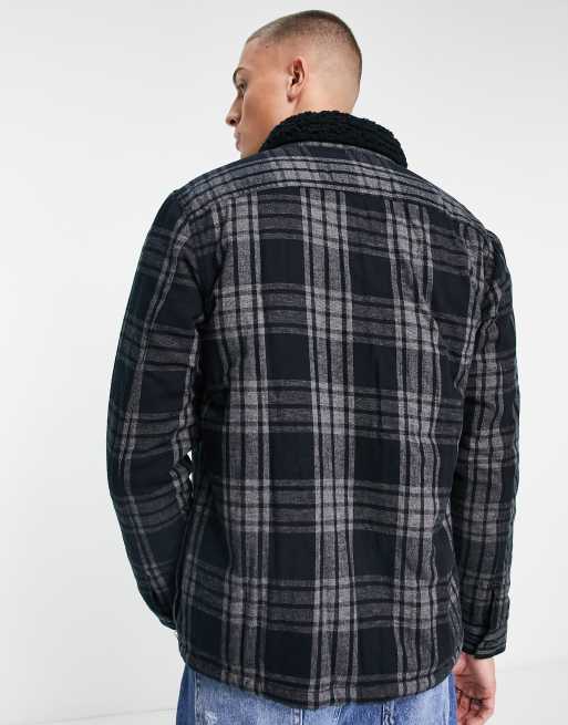 Hollister borg sherpa lined check overshirt in black ASOS