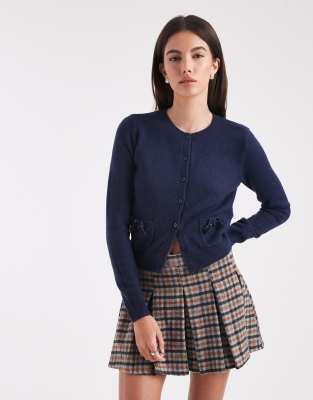 Hollister Bow Detail Cardigan In Blue